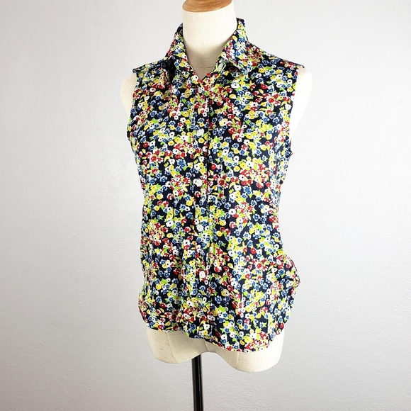 Vintage 90s Guess USA Floral Button Sleeveless Top - Picture 4 of 17